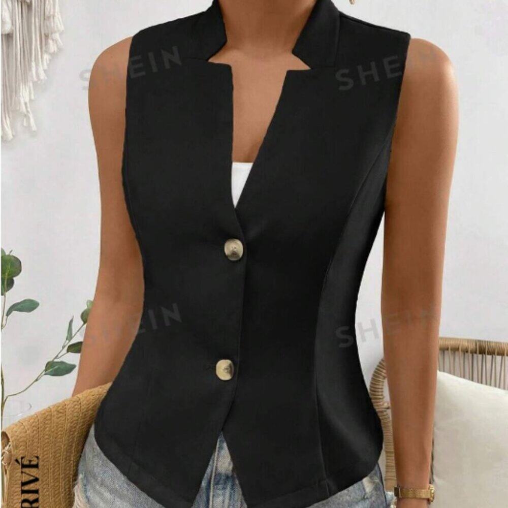 NWOT Women's Black Button Front Vest Blazer Size Small